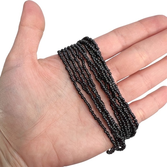 Black/Gray Seed Bead Multi Strand Layered Collar Necklace - Picture 3 of 7